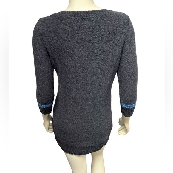 The Limited Gray Blue Striped Sweater 3/4 Sleeves Crewneck Winter Top Stripes - Picture 3 of 4